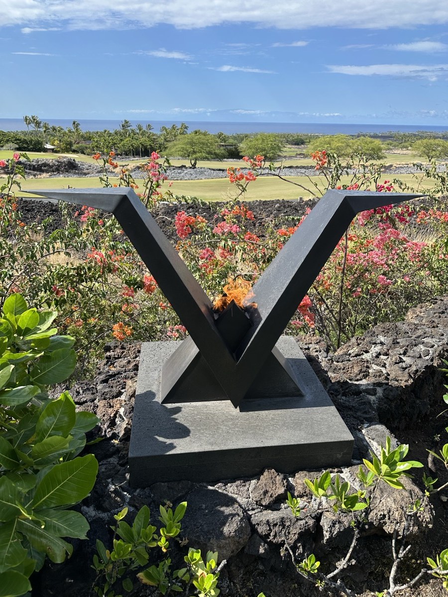 Bespoke fire feature in tropical landscape