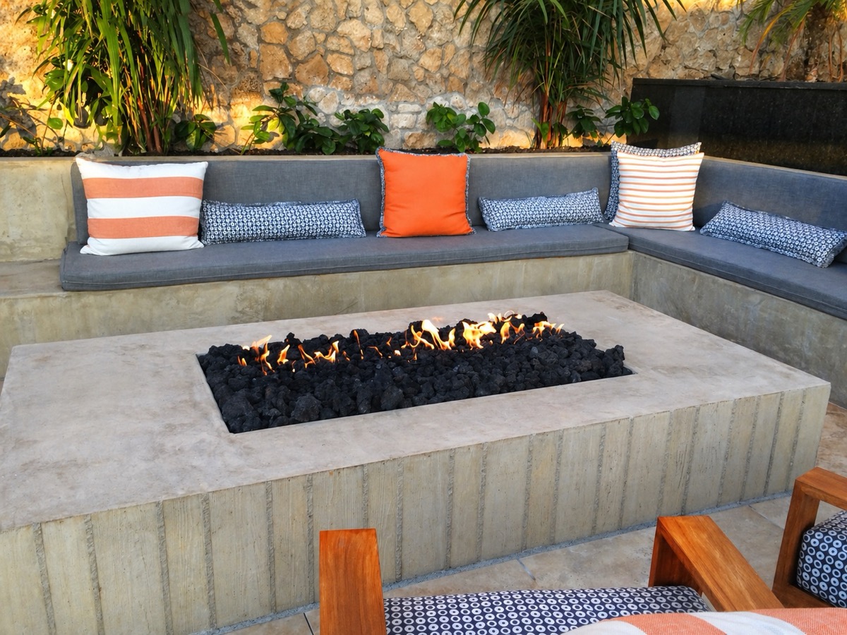 Architectural fire strip along a luxury outdoor wall