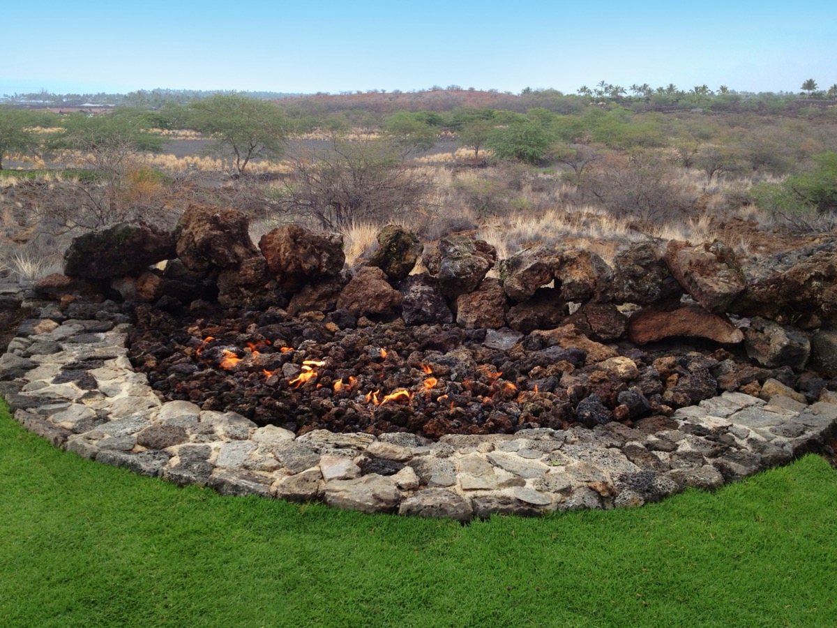 Custom outdoor fire feature with seating area